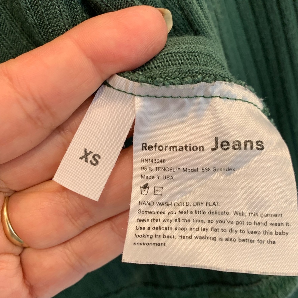 Reformation Deep Green Ribbed Tie-Front Top - Picture 4 of 5
